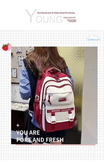 Academy Style School Bag Book Bag Lightweight College Student Backpack(Red)_img_2