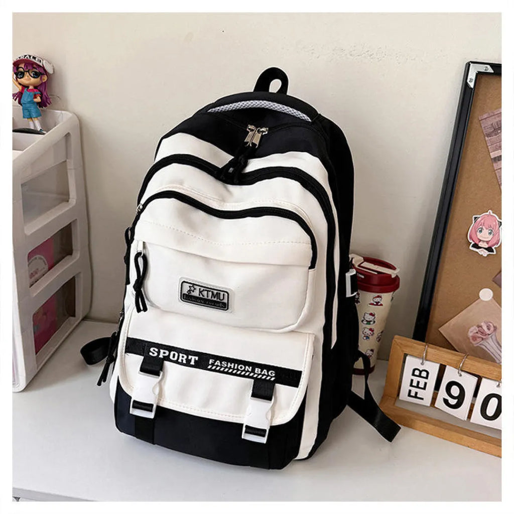 Academy Style School Bag Book Bag Lightweight College Student Backpack(Black) (Copy)