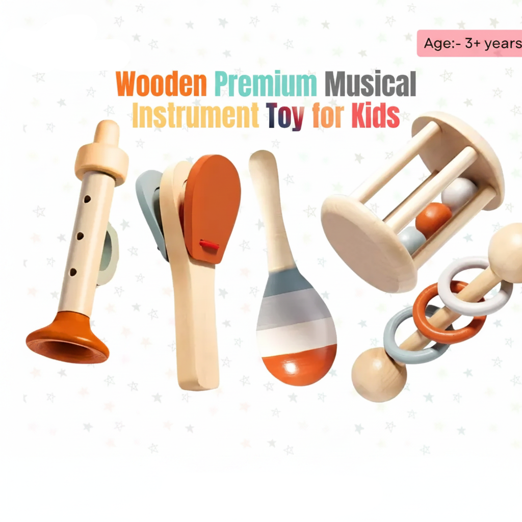 Wooden Premium Musical Instrument Toy for Kids 5-piece set - Age 3+ years