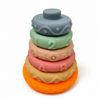 Silicone stacking rings tower assembled - gray mint peach pink cream orange