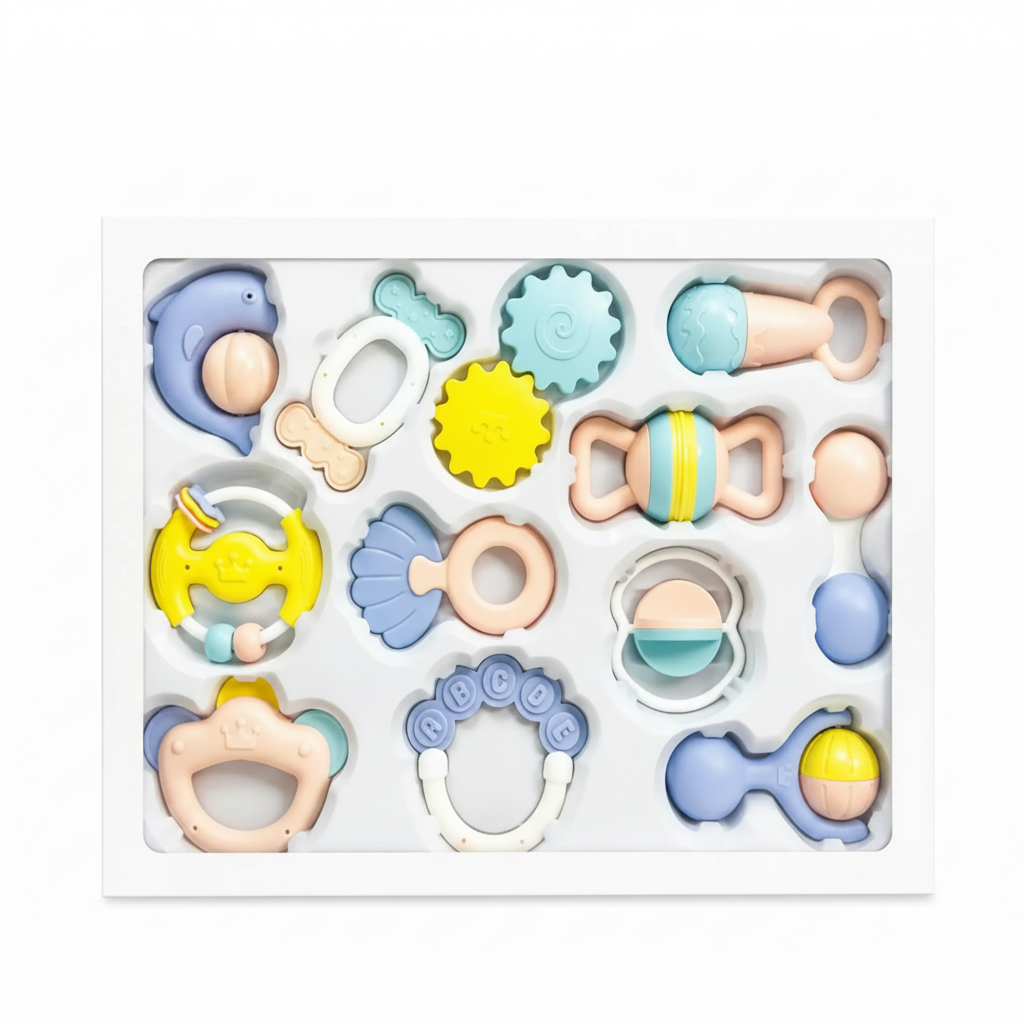 HUANGER Baby Rattles Set 12 Pcs - BPA-Free pastel colored sensory toys for newborns 0-12 months