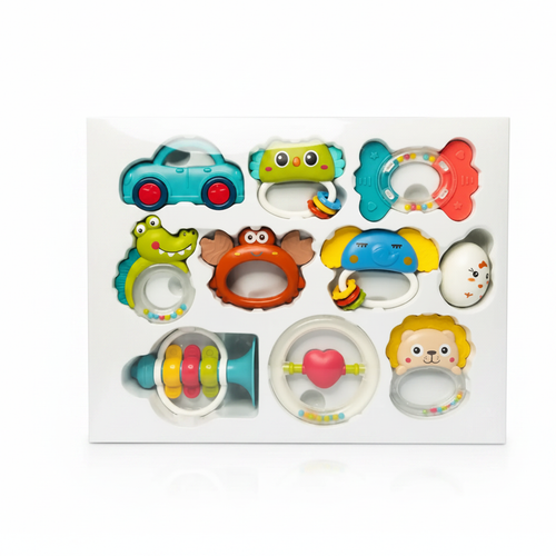 HANDBELL Baby Rattles Set 10 Pcs gift box - BPA-Free colorful sensory toys for newborns 0-12 months