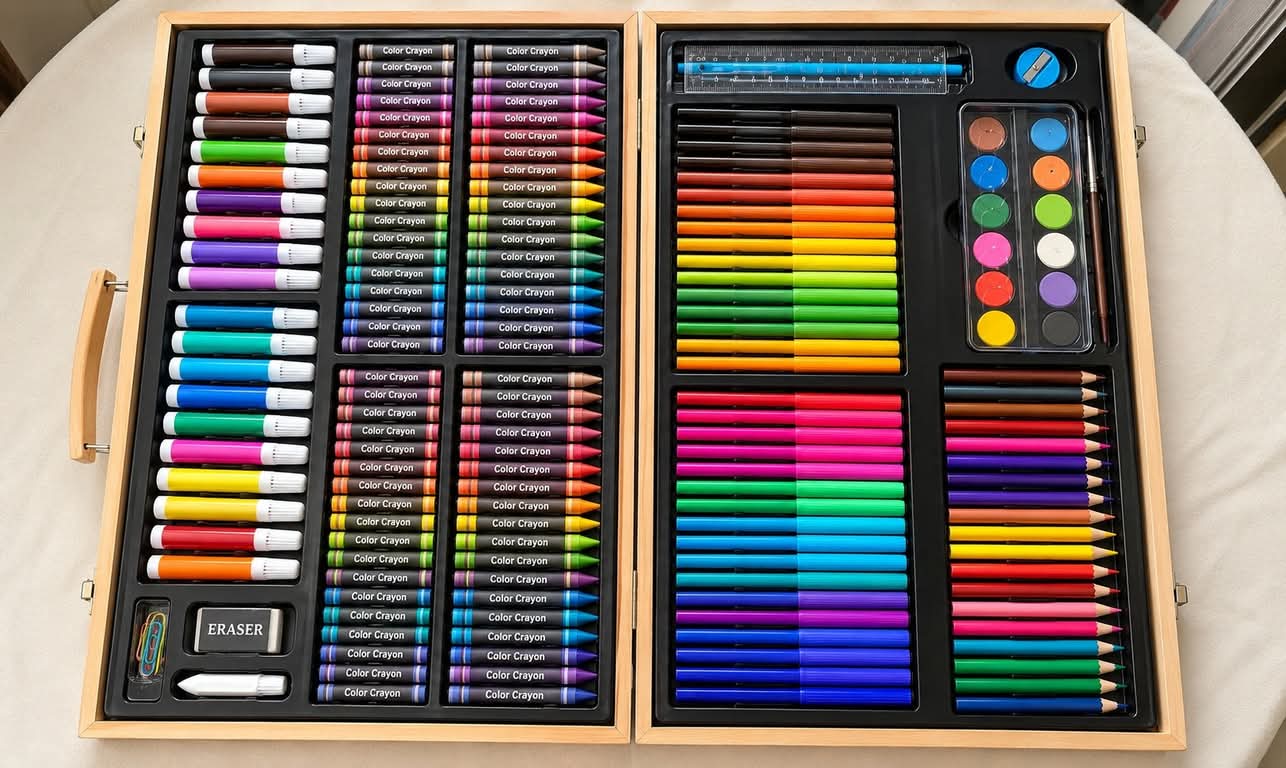 180Pcs Kids Drawing Painting Set Wood Box Art Set Children Drawing Supplies
