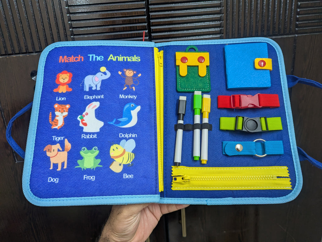 Busy Book Blue 10 Pages – Montessori Felt Activity Book for Toddlers Age 2-5