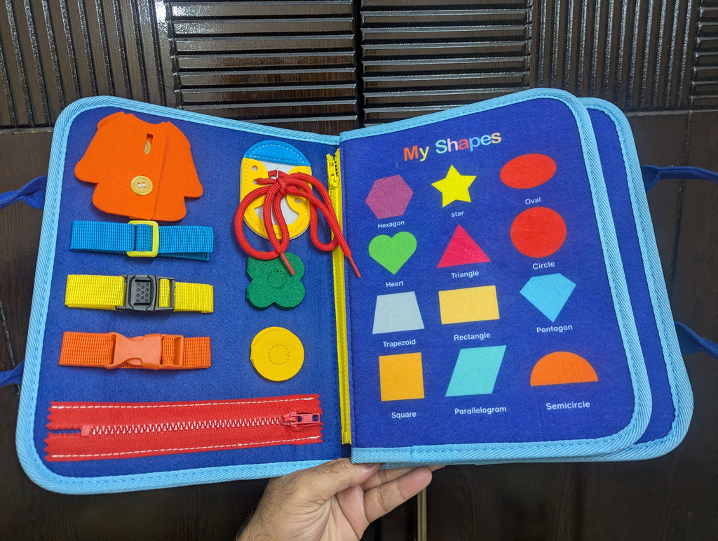 Busy Book Blue 10 Pages – Montessori Felt Activity Book for Toddlers Age 2-5