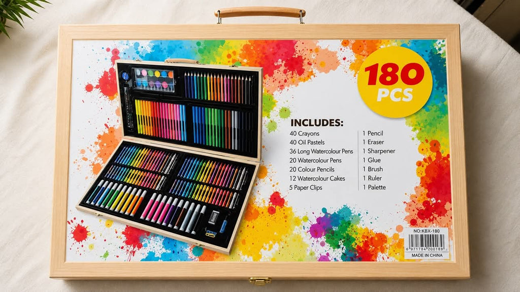 180Pcs Kids Drawing Painting Set Wood Box Art Set Children Drawing Supplies