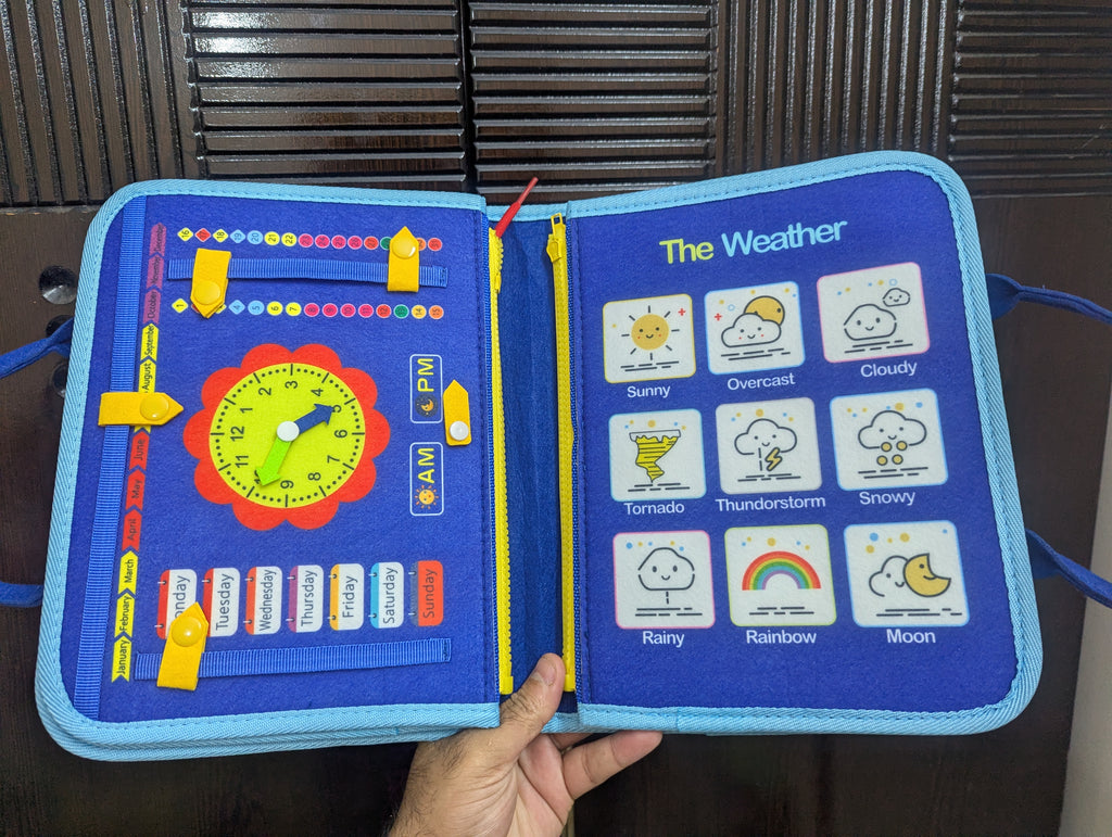Busy Book Blue 10 Pages – Montessori Felt Activity Book for Toddlers Age 2-5