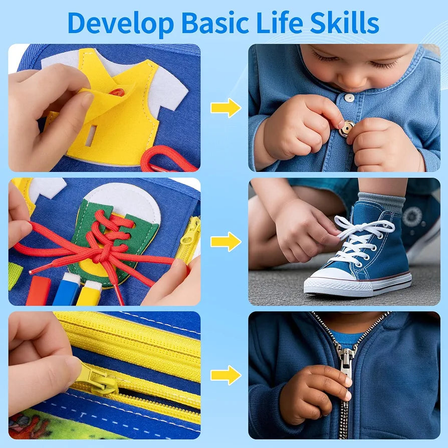 Busy Book Blue 10 Pages – Montessori Felt Activity Book for Toddlers Age 2-5