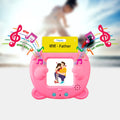 Pink and blue smart flash card devices in hand
