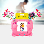 Pink and blue smart flash card devices in hand